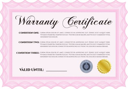 Warranty template. Complex design. With complex background. Perfect style. 