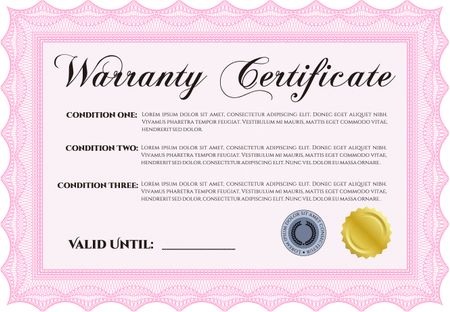 Warranty template. Complex design. With complex background. Perfect style.