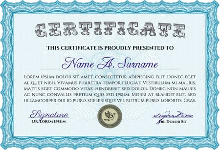 Diploma template or certificate template. Excellent design. With guilloche pattern. Border, frame.