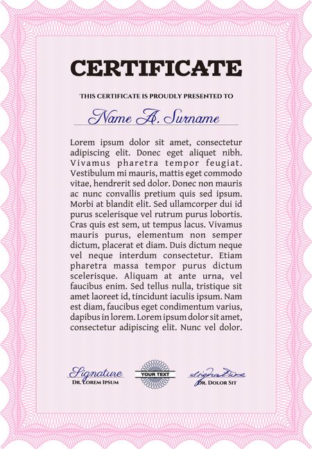 Certificate or diploma template. Complex background. Detailed.Cordial design. 