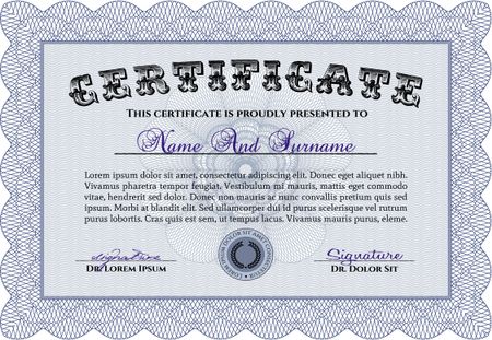 Sample Certificate. Printer friendly. Retro design. Border, frame.