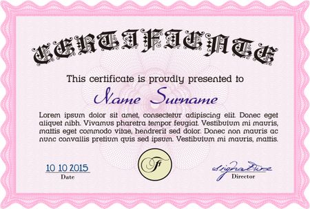 Certificate or diploma template. Complex background. Diploma of completion.Nice design.