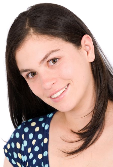 Casual woman smiling in a portrait - isolated over a white background
