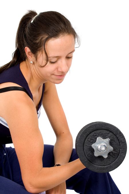girl doing freeweights isolated over a white background