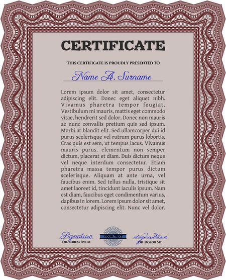 Diploma or certificate template. Sophisticated design. With complex linear background. Vector pattern that is used in money and certificate.