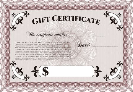 Gift certificate template. Vector illustration.Excellent complex design. With linear background. 