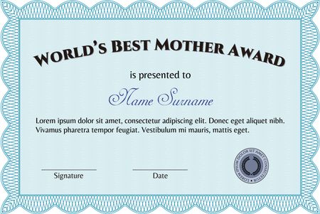 Best Mom Award Template. With complex linear background. Lovely design. Detailed.