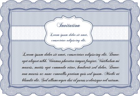 Vintage invitation template. Nice design. With guilloche pattern and background. Detailed.