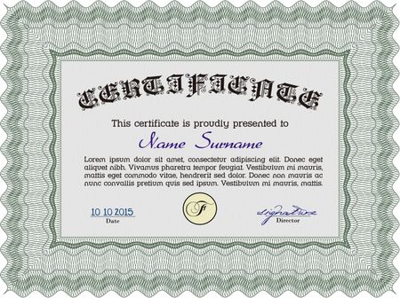 Certificate. Money style.With guilloche pattern and background. Elegant design. 