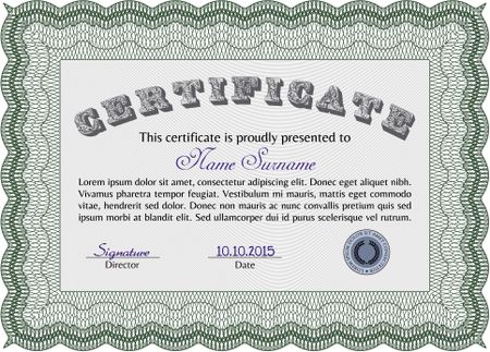 Diploma template or certificate template. With guilloche pattern. Complex design. Customizable, Easy to edit and change colors.