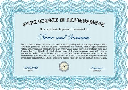 Certificate of achievement. Vector certificate template.Modern design. With guilloche pattern and background.