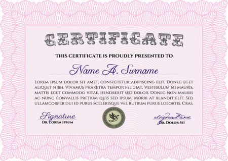 Sample certificate or diploma. Nice design. Vector certificate template.With background. 