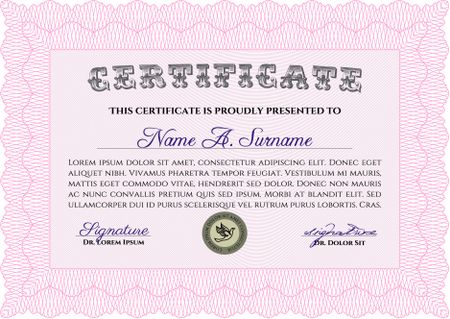 Sample certificate or diploma. Nice design. Vector certificate template.With background.