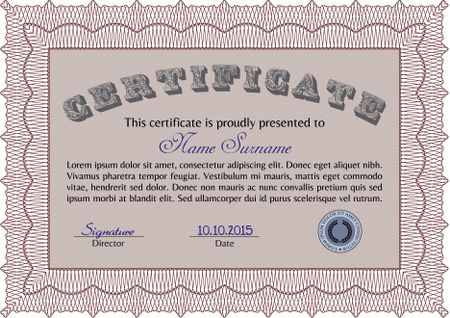 Certificate. Good design. Easy to print. Detailed.