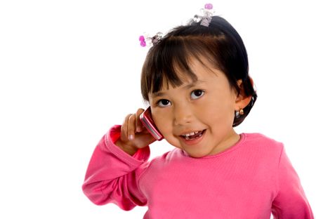 cute girl on the phone isolated over a white background