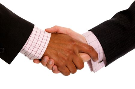diverse business men shaking hands isolated over a white background