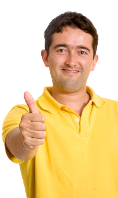casual guy with thumbs up - isolated over a white background