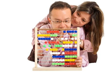 couple of business accountants playing with an abacus