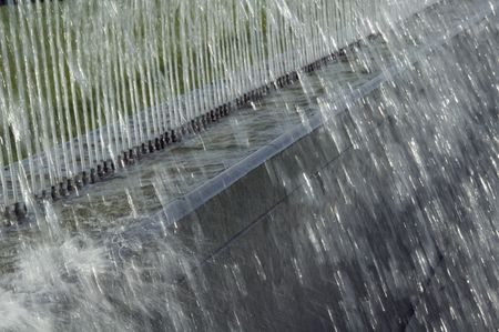Water cascading from outdoor fountain