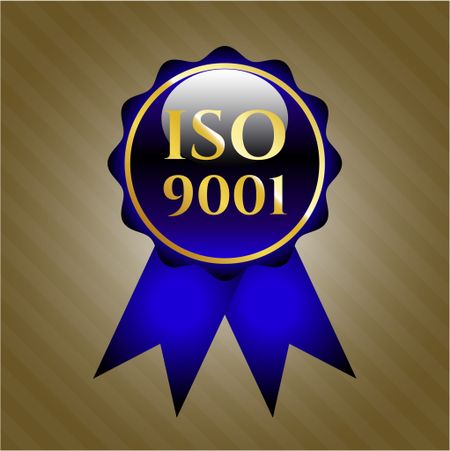 ISO 9001 blue ribbon, emblem or badge