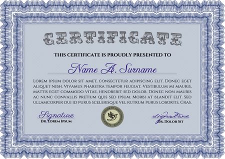 Certificate template or diploma template. Lovely design. Border, frame.With complex linear background. 