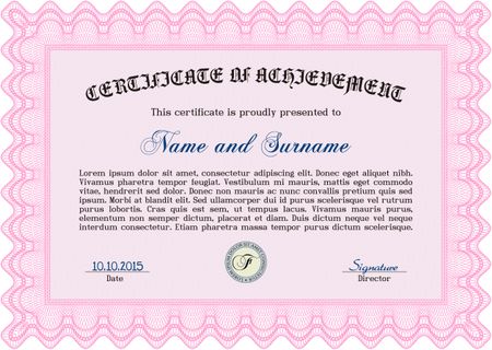 Certificate of achievement template. Detailed.Superior design. With quality background. 