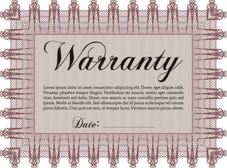 Warranty Certificate template. With background. Complex frame design. Perfect style. 
