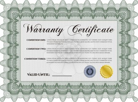 Template Warranty certificate. Vector illustration. Complex border design. With background.