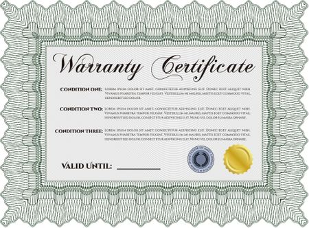 Warranty Certificate template. Retro design. Complex frame design. With complex background. 