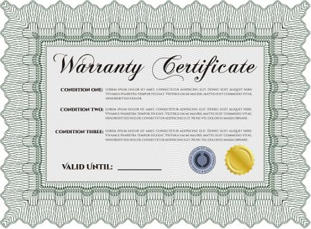 Warranty Certificate template. Retro design. Complex frame design. With complex background.