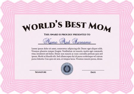 World's Best Mom Award. With complex linear background. Border, frame.Retro design. 