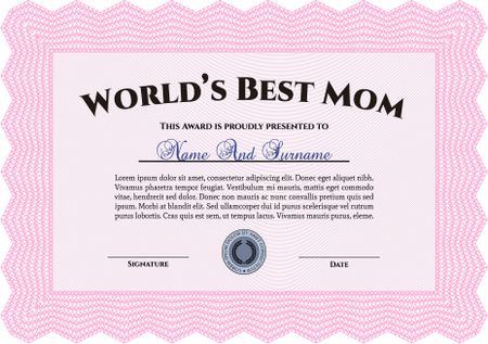 World's Best Mom Award. With complex linear background. Border, frame.Retro design.