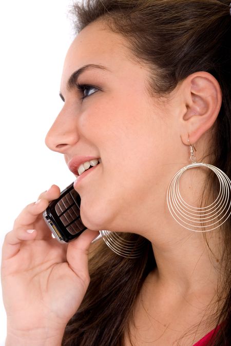 beautiful business girl on a mobile phone isolated over a white background