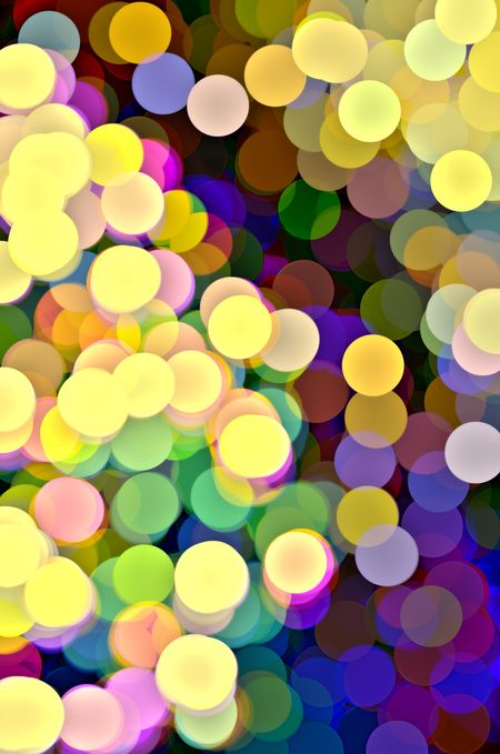 Multicolored festive abstract of many overlapping large dots, in bunches like grapes, with three-dimensional effect, for background and decoration with motifs of variety and synergy