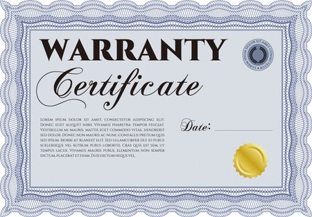 Template Warranty certificate. Vector illustration. Complex design. With background. 