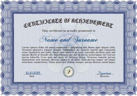Sample certificate or diploma. Border, frame.Retro design. With complex background. 