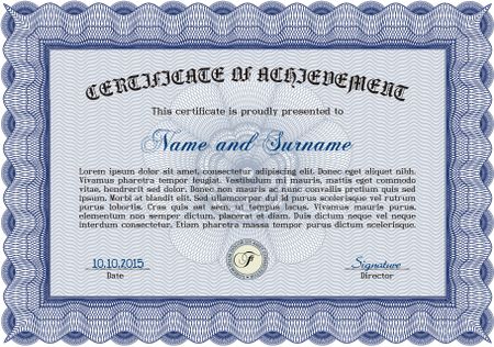 Sample certificate or diploma. Border, frame.Retro design. With complex background.