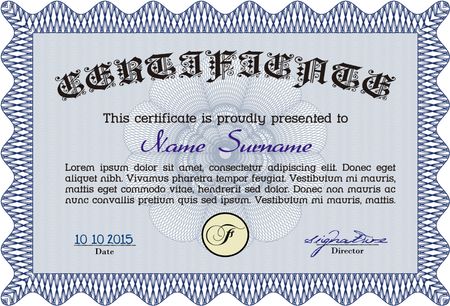 Sample Diploma. Complex background. Diploma of completion.Superior design. 