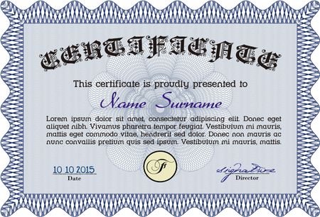 Sample Diploma. Complex background. Diploma of completion.Superior design.