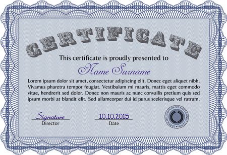 Sample Certificate. With great quality guilloche pattern. Artistry design. Diploma of completion.