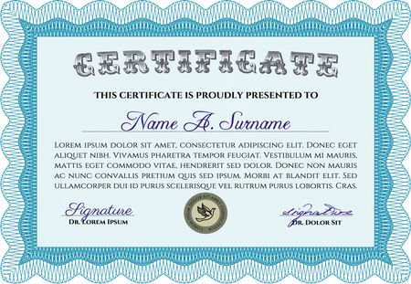 Sample certificate or diploma. Complex background. Complex design. Money style.