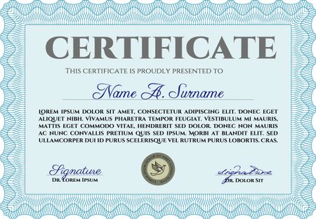 Sample certificate or diploma. Sophisticated design. With guilloche pattern. Border, frame.