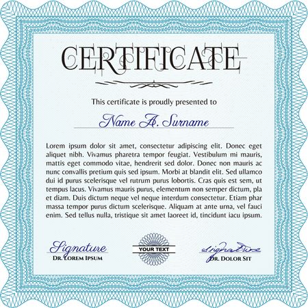 Diploma template or certificate template. With guilloche pattern. Complex design. Money style.