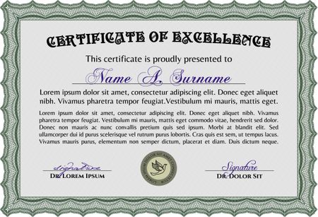 Certificate or diploma template. Superior design. With complex linear background. Vector certificate template.