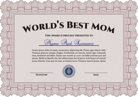 Best Mother Award Template. Border, frame.Lovely design. Complex background.