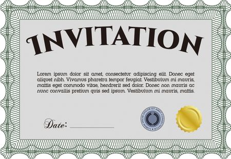 Vintage invitation template. Detailed.With great quality guilloche pattern. Cordial design. 