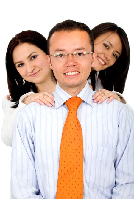 Business team formed by one businessman and two businesswomen - isolated over a white background
