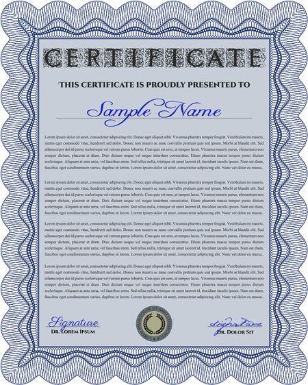 Blue vertical certificate or diploma template. With background. Artistry design. Customizable, Easy to edit and change colors.