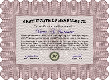 Certificate. Vector illustration.With complex background. Sophisticated design. 