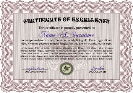 Certificate template. With great quality guilloche pattern. Retro design. Border, frame.
